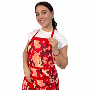 Avental Algodão Estampado Camuflado Vermelho