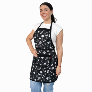 Avental  Algodão Estampado Churrasco Preto 