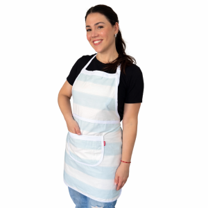 Avental Algodão Estampado Listras Azul e Branca