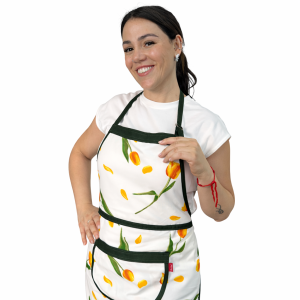 Avental Algodão Estampado Tulipas Viés Verde