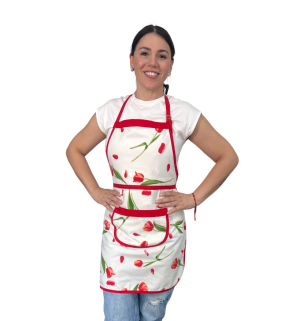 Avental Algodão Estampado Tulipas Vermelhas