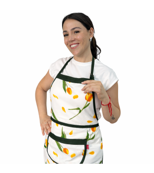 Avental Algodão Estampado Tulipas Viés Verde
